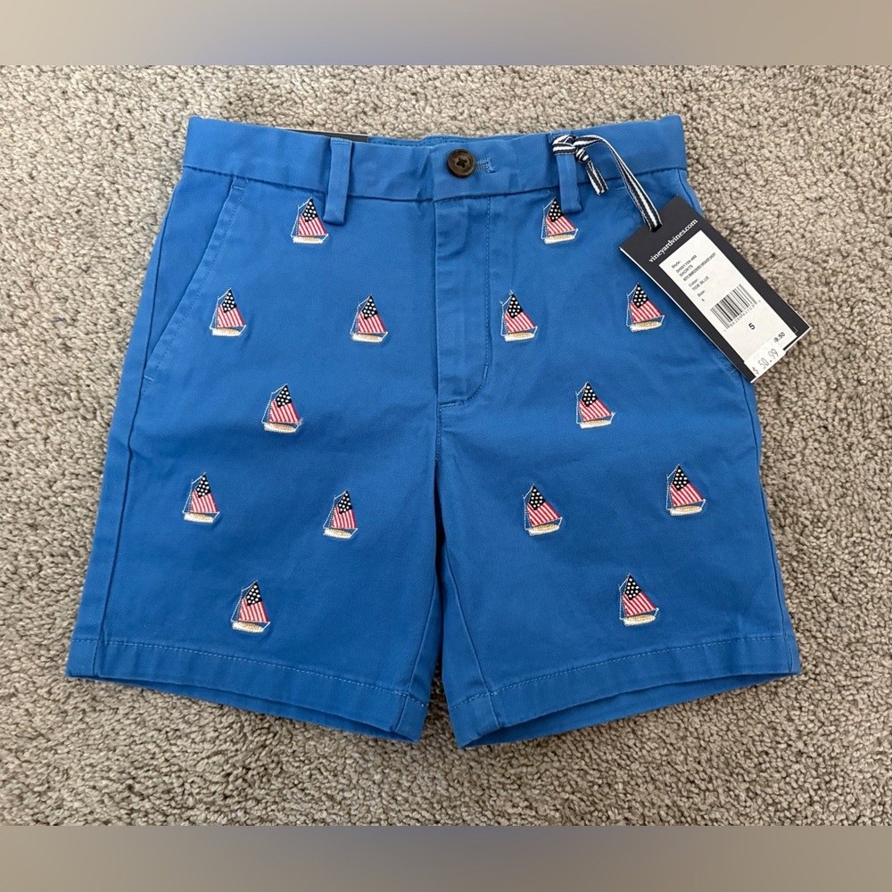 Vineyard Vines Boys' Embroidered Stretch Breaker Shorts Tide Blue 5T NWT